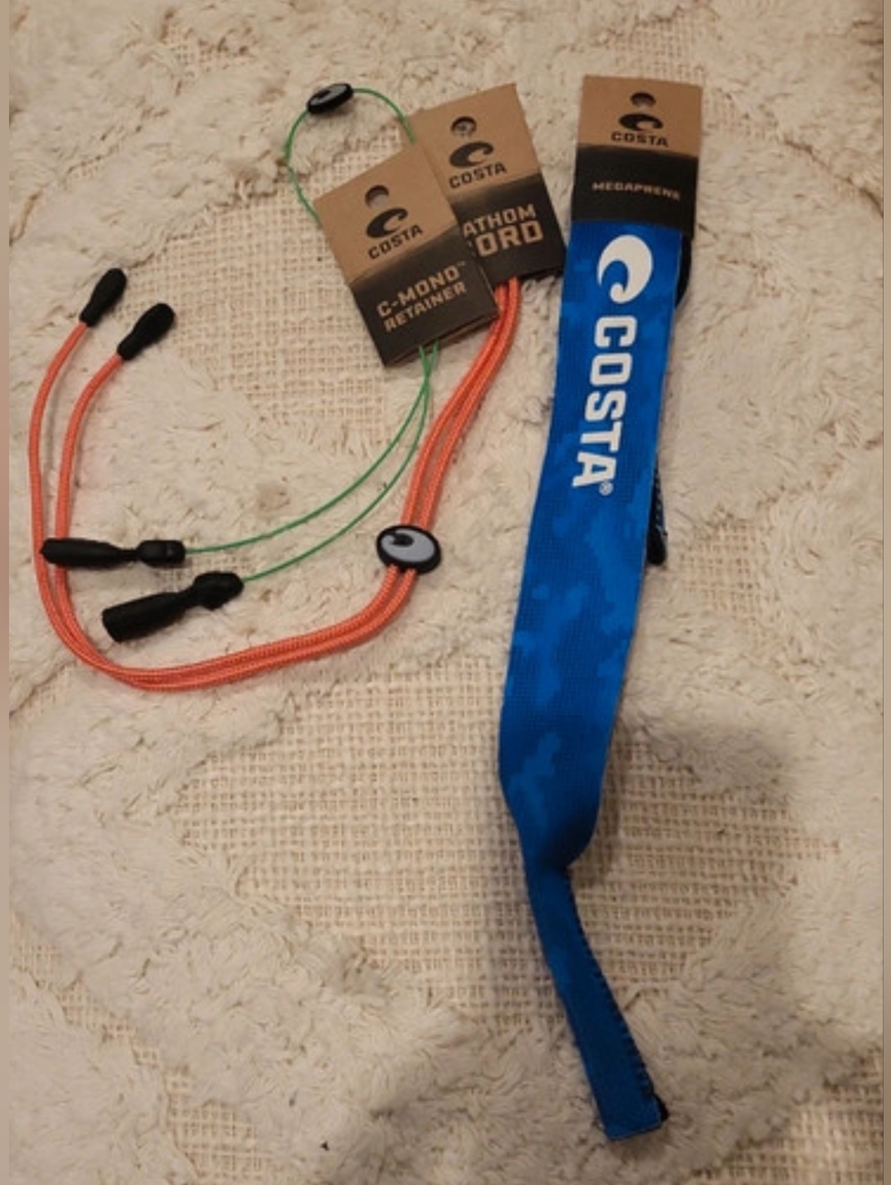 Costa Sunglass Retainers In Blue, Orange & Green- Set Of NWT